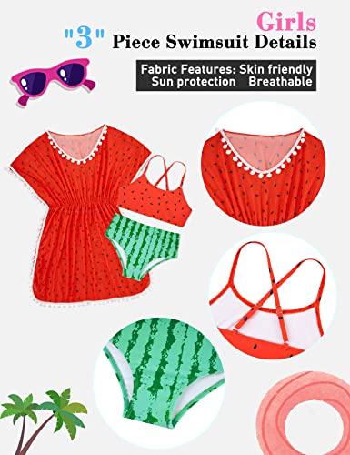 Image of Goodstoworld 7-12Y Girls 3 Piece Cover Up Swimsuit Hawaiian Bikini Bathing Suit with Pompom Tassel