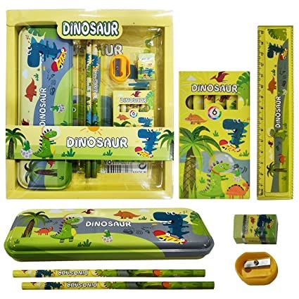 JMKCRAFTS Dinosaur Jungle Theme Stationery Kit For Boys School Supplies Stationery set chool Kids,Girls/Boys Birthday Gift Return Gift Kanjak Pencil Eraser Sharpener Scale Crayons (any one) (B0C1N9FZ9R) Amazon Price History, Amazon Price Tracker