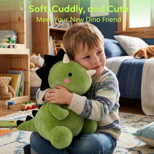 Image of VHYHCY Cute Dinosaur Plush Toys, Fat Dinosaur Stuffed Animals, Soft Triceratops Plush Dino Plushie, Birthday Gifts for Kids Girls Boys Green 12 inch