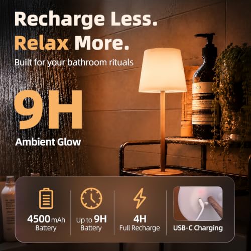 Image of EZVALO Spa-Like Shower Lamp - IP65 Waterproof Bathroom Lamp, Rechargeable Cordless Mood Light, 3 Color Temps for Relaxing Bathroom & Bathtub Experience (1 Pack)
