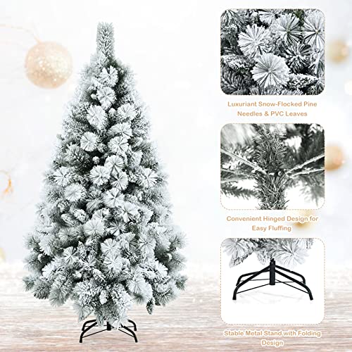 Happygrill 5Ft Hinged Slim Artificial Xmas Tree Snow-Flocked Pencil Christmas Tree With 470 Branch Tips, Premium Pvc Material, Metal Stand, Realistic Pine Tree For Holiday Decoration #TOP4