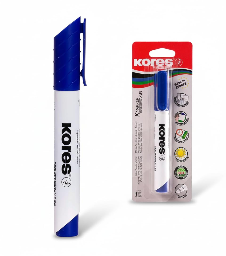 Kores Blue Whiteboard Markers, Bullet Tip, Low Odor, Dry Erase School & Office Supplies, Single Pack