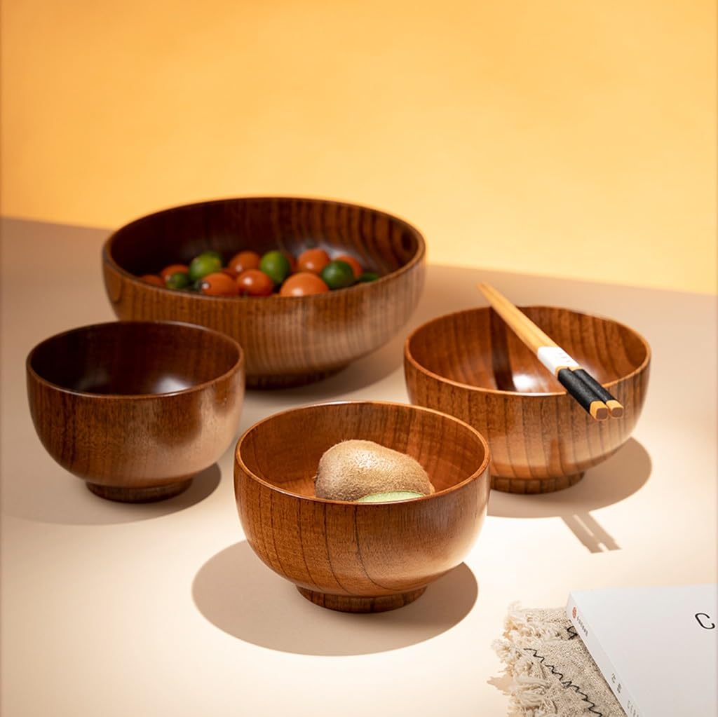 Houten Salade Schaal Set, 2st Houten Schaal, Ronde Fruitschaal voor Fruit, Salade, Graan of Past, 20/22cm (Size : 22 * 8m