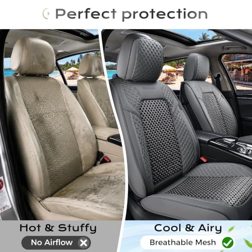 Image of Coverado Seat Covers Full Set, 5 Seats Universal Seat Covers for Cars, Gray Car Seat Covers Front Seats Back Seat Cover, Breathable Car Seat Cushion, Leather Seat Cover Seat Protector Fit Most Cars