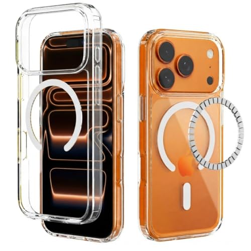 Image of Elzzi Magnetic Case Compatible with iPhone 17 Pro Max, MagSafe Compatible Translucent Matte Shockproof Protective Cover, Full Camera Protection, Slim Anti-Scratch Back Case for Men & Women, Clear