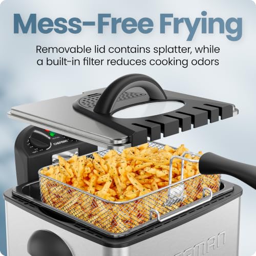 Chefman 4.5 Liter Deep Fryer w/Basket Strainer, XL Jumbo Size, Adjustable Temperature & Timer, Perfect for Fried Chicken, Shrimp, French Fries, Chips & More, Removable Oil-Container, Stainless Steel - image 7