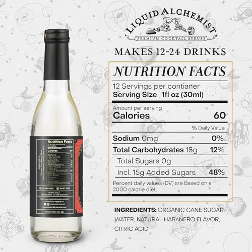 Image of Liquid Alchemist Spicy Habanero Infused Simple Syrup for Cocktails - Real Ingredients Make our Habanero Syrup a Great Spicy Margarita Mix & Paloma Picante - Vegan, Non-GMO Sweet Heat Drink Mix (12.7 oz)