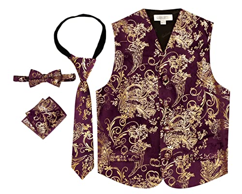 Gioberti Kids and Boys 4pc Paisley Vest Set - Vest, Bowtie, Tie, Pocket Square