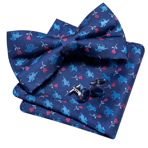 Image of Barry.Wang Paisley Striped Bow Tie for Men Silk Pre-Tied Bowtie Pocket Square Cufflinks Set Formal Wedding Party Prom