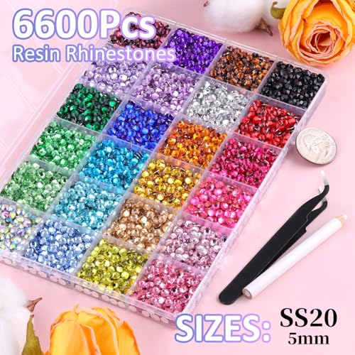 Image of 6600Pcs Resin Rhinestones for Bedazzling with Tweezers, Multicolor 5mm Rhinestones for Crafting with 3Pcs 10ml B7000 Jewelry Glue for DIY Crafts Clothing Tumblers Shoes Fabric Nail Art