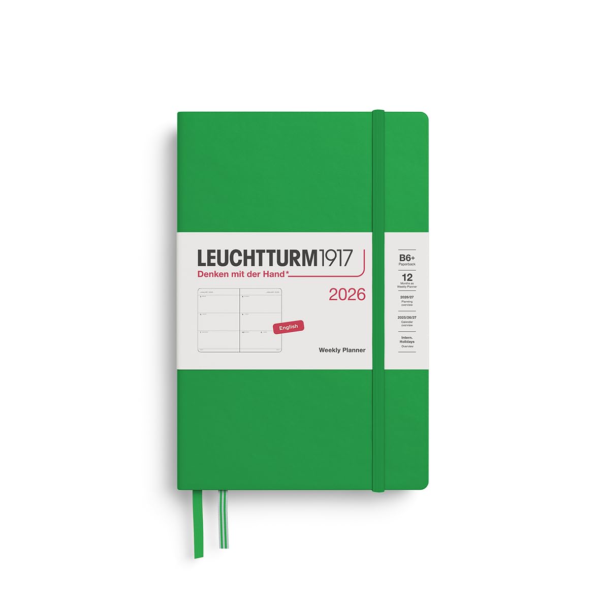 LEUCHTTURM1917 372718 Weekly Planner Paperback (B6+) 2026, 12 Months, Spring Leaf, English