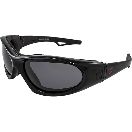 Hurricane Eyewear Category-5 Jet Ski Water-Sport Floating Goggles Interchangeable from Sunglasses to Goggles Black Frame with Polarized Smoke Lens