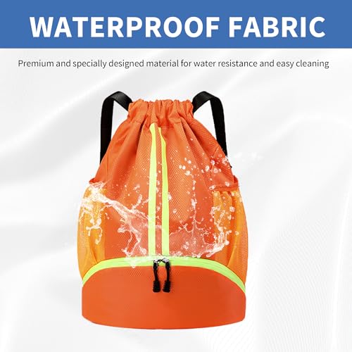 Image of JELUTAR Drawstring Backpack Gym Bag with Shoes Compartment, Orange