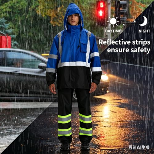 Image of SRsafety High Visibility Rain Gear, Class 3 High Visibility Work Rain Gear for Men, Construction Rain Suits