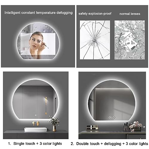 Miroir de salle de bain LED anti-ombre à intensité variable avec double bouton tactile