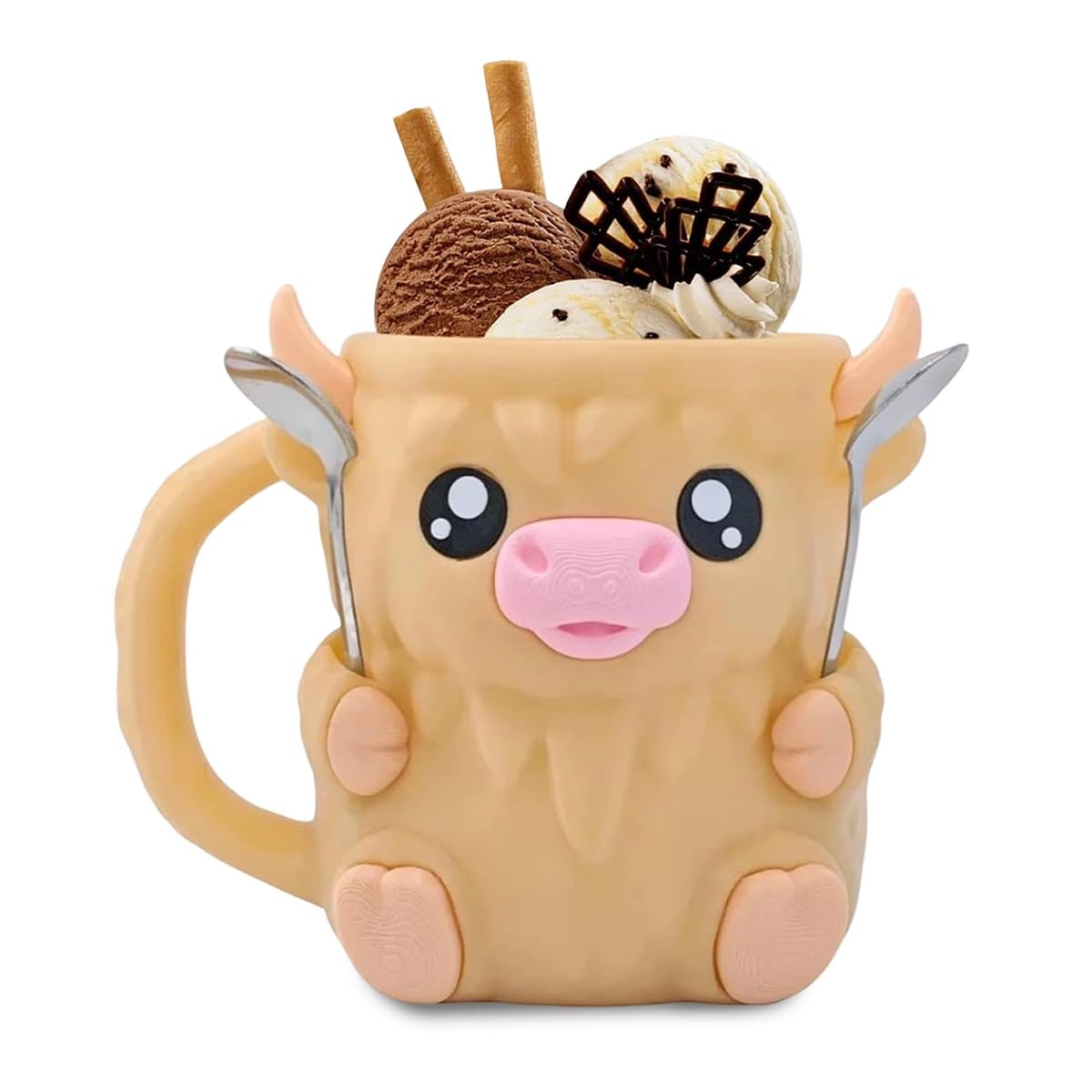 Porte-crème glacée 3D avec cuillères support pot de glace vache Highland