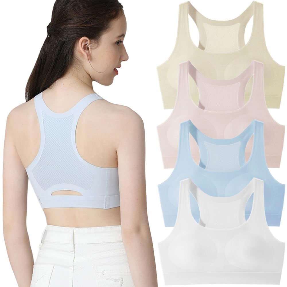 Sujetadores de Entrenamiento para Niñas Bralette con Espalda Cruzada Sin Costuras Levanta la Espalda Ropa Interior Deportiva Chaleco para Correr a Prueba de Golpes con Ligero con Acolchado Extraíble