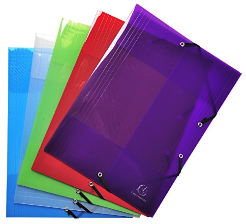 Exacompta - Ref. 56701E - Pack of 5 Translucent Polypropylene 3 Flap Elastic folders - Crystal Colours - A4 - Assorted Colours