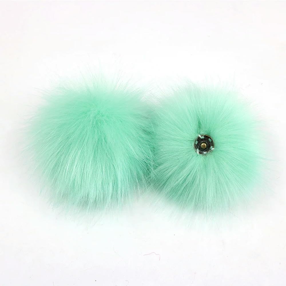 QIUMING 2PCS Fluffy Faux Fur Pompom Buttons 12cm Large Pom Poms with Press Button for Baby Girls Pompon Beanie Hat Hairball