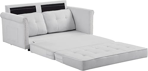 Miniatura 35 de Moderno sofá biplaza de terciopelo de 59 pulgadas con 2 bolsillos, sofá cama convertible tapizado con respaldo múltiple ajustable, sofá futón con