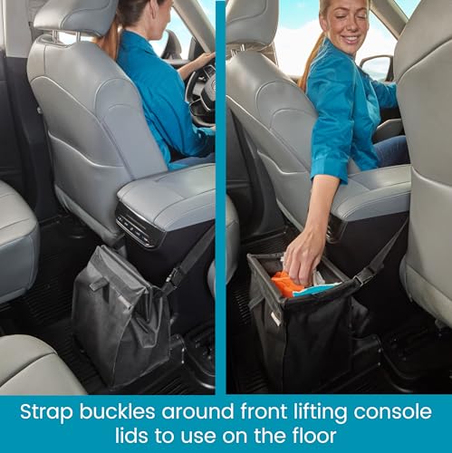 Image of High Road TrashStash Hanging Car Trash Can with Push Close Lid | Mid Sized Car Garbage Bag With Leakproof Sealed Lining and Tension Frame Closure to Keep Car Trash Under Cover