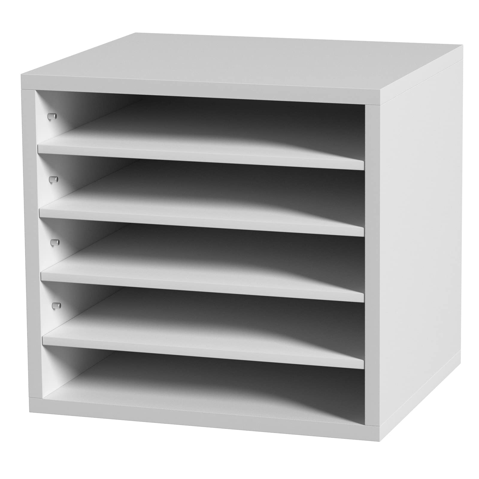 VEVOR Organizador de Literatura de madera Aglomerado Estante de Almacenamiento de Documentos de 5 Compartimentos 35,5x30,5x33 cm Clasificador de Literatura con Estantes Ajustables para Oficina, Blanco