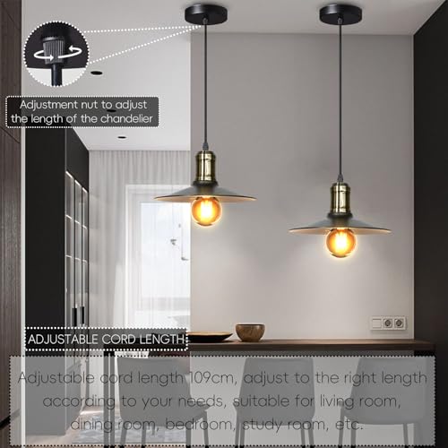 NIUNIAJ 2-Pack Pendant Light Vintage, E27 Modern Dining Table Hanging Lamp, Metal Retro Pendant Light - Image 3