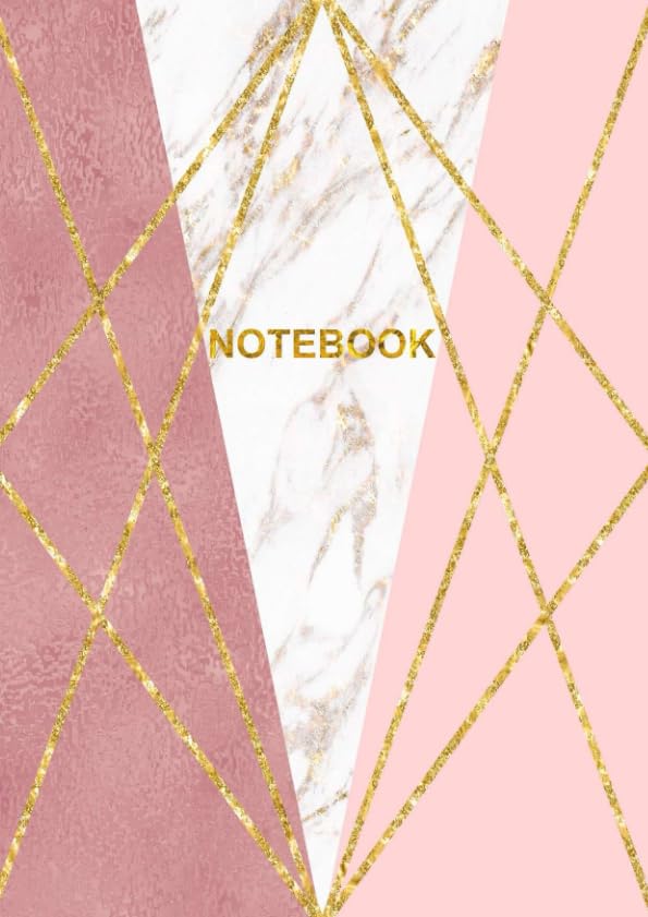 Notebook: A4 Size College Ruled Geometric Rose Pink Gold & White Marble Design Cover