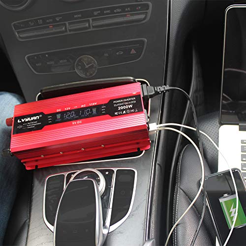 IpowerBingo Power Inverter 800W/2000W Dual AC Outlets and Dual USB Charging Ports DC 12V to 110V AC Car Converter with Digital Display