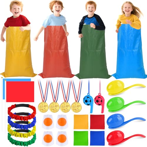 Vylyciy Giochi da Esterno per Bambini, Sports Day Kit, Set di Festa per Bambini, Sacchi per Saltare, Uova e Cucchiai, Corsa a 3 Gambe, Giochi all'aperto per Bambini e Famiglia