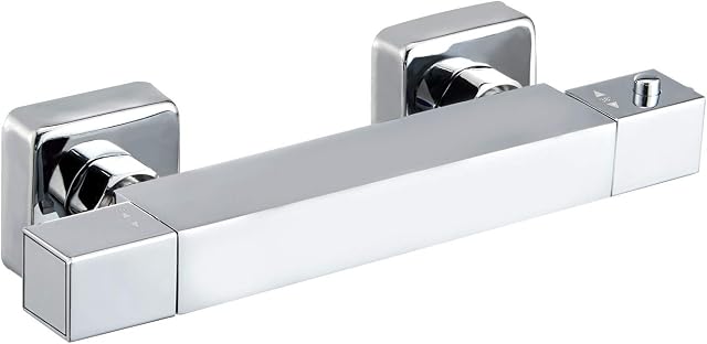 Hapilife Square Thermostatic Bar Shower Mixer Modern Chrome Valve, Only 1 Outlet(Suitable for Handheld Shower), Hot & Cold Water Mixer Constant Temperature Control for Bathroom
