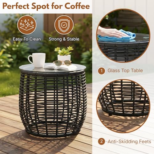 Image of DEVOKO 3 Piece Rope Patio Bistro Set with Cushions - Perfect for Balcony, Poolside, Lawn, Garden & Outdoor Meals with Friends and Family (Black and Gray)