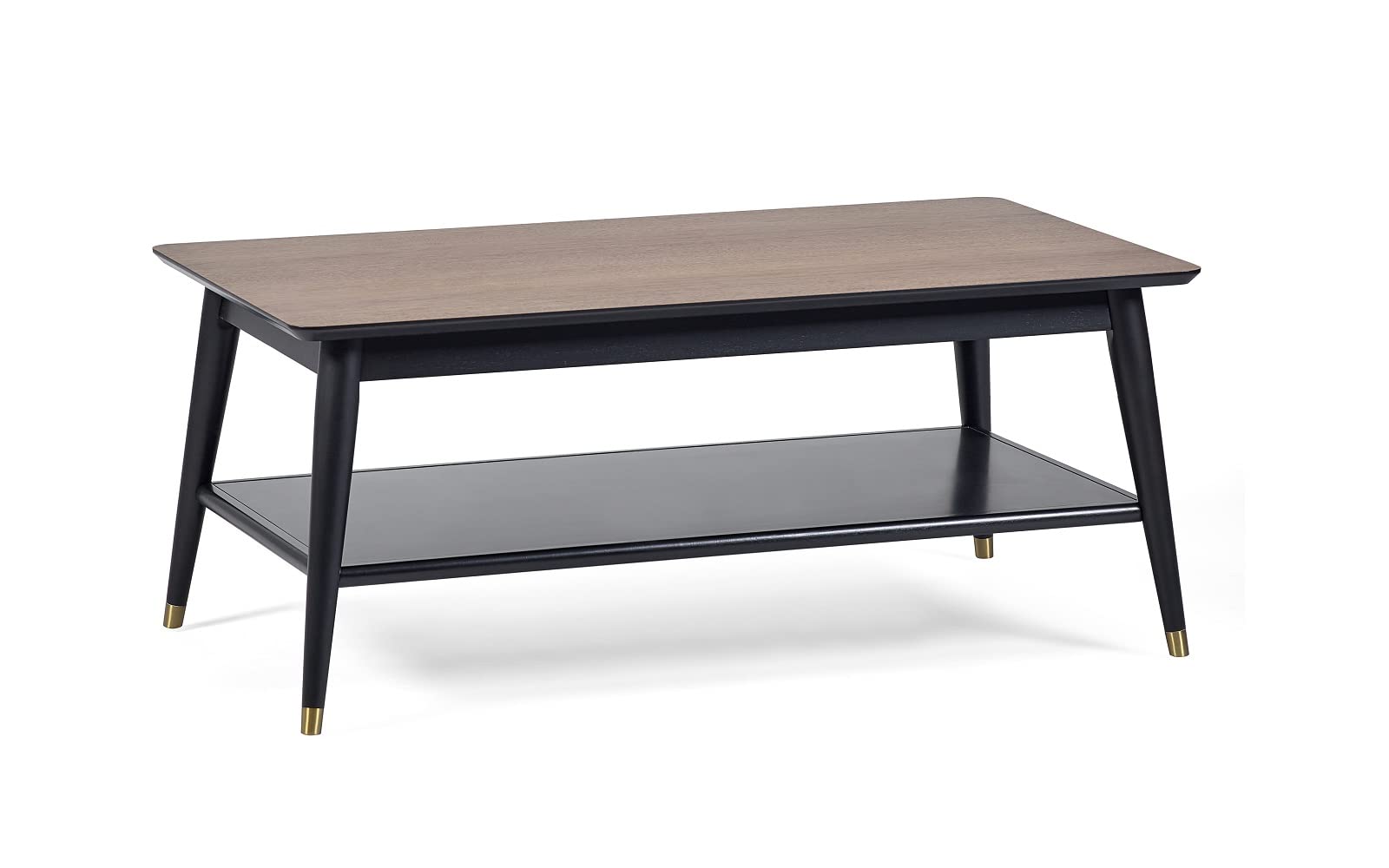 Julian Bowen Findlay Walnut and Black Coffee Table with Shelf - Modern Retro Design - Brown Finish