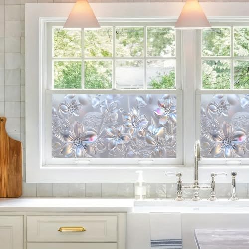 Película para ventana con flores multicolor 39.3×17.7 pulg miniatura 1