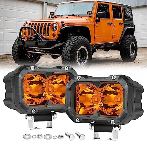 Amber Led Pods, Niking Auto 2Pcs 4 Inch Yellow Spot Light Driving Fog Lights 80W Led Light Bar Led Work Light Cubes Off Road Bumper Amber Lights For Trucks Atv Utv Suv Tractor Boat #TOP21