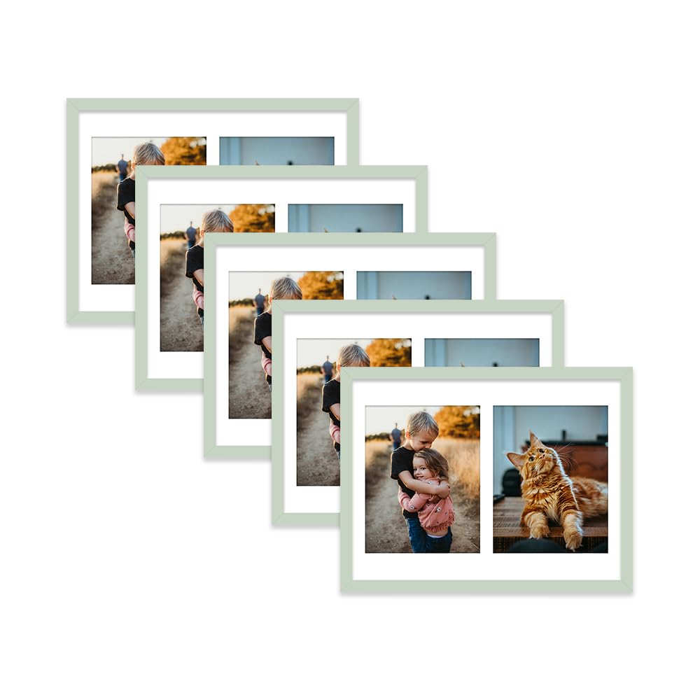 Mint Green Multi Photo Frame - Holds 2 x 9x7 Pictures, Family Collage Picture Frame for Wall Display, 16x12 Frame size, Set of 5
