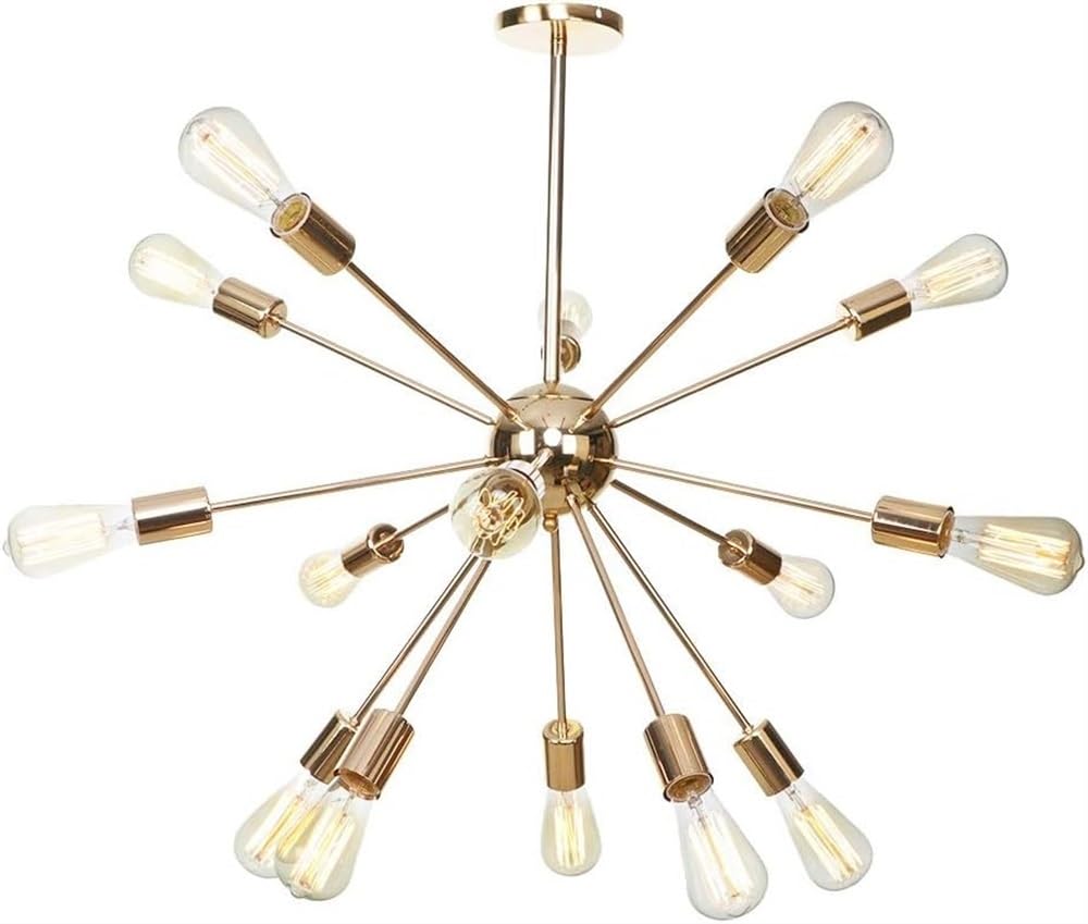 Hertl Modern Sputnik Chandelier Lighting 15-Lights LED E27 Edison Pendant Lights Mid Century Ceiling Light Fixture Black/Rose Gold/Chrome Hanging Lights for Hallway Bar (Color : French Gold) — image 1