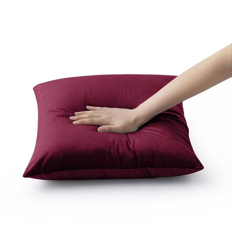 Seechoo Velvet Cushion Covers, Set of 2, 45cm x 45cm, 18x18 Inch, 17 Colours, Extra Soft Plush, Decorative, Invisible Zipper (Burgundy) - Image 2