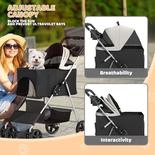 Image of Magshion 3-in-1 Foldable Pet Stroller for Small to Medium Dogs and Cats | Dog Travel Jogger with Detachable Carrier, Cup Holder & Storage Basket, For Small /Medium Dogs & Cats Up to 33 lbs