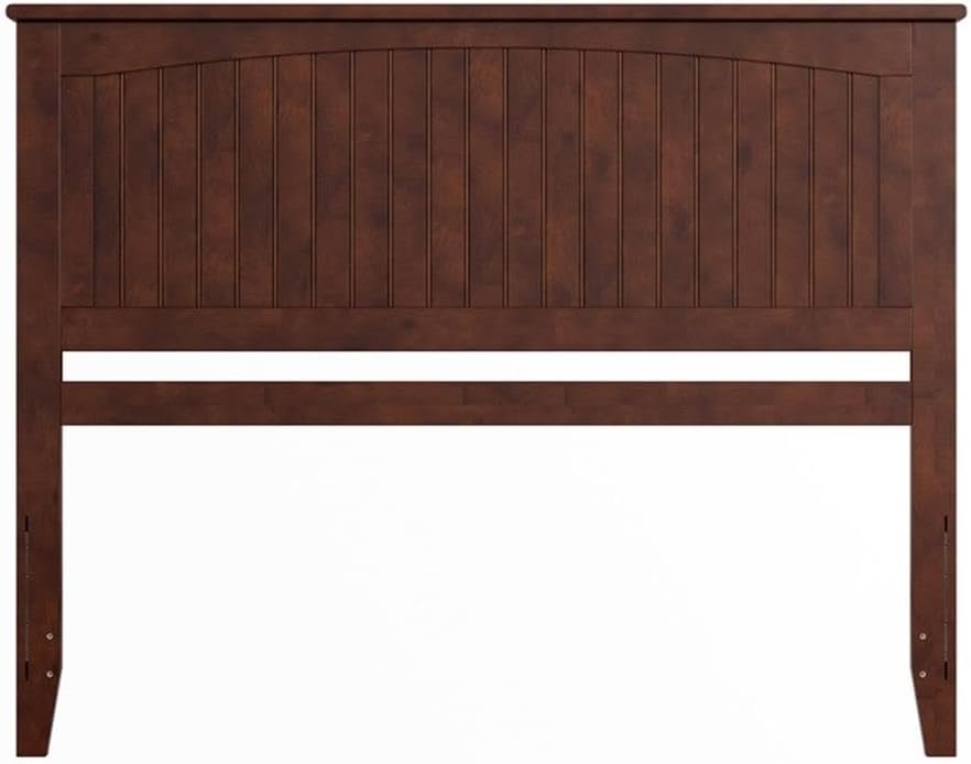 Pemberly Row Queen Coastal Solid Wood Panel Headboard, 50" H x 64.63" W x 2" D, Walnut Finish, Tongue and Groove Beadboard Detailing, Built-in USB Charging Ports, Cottage Style for Bedroom Use
