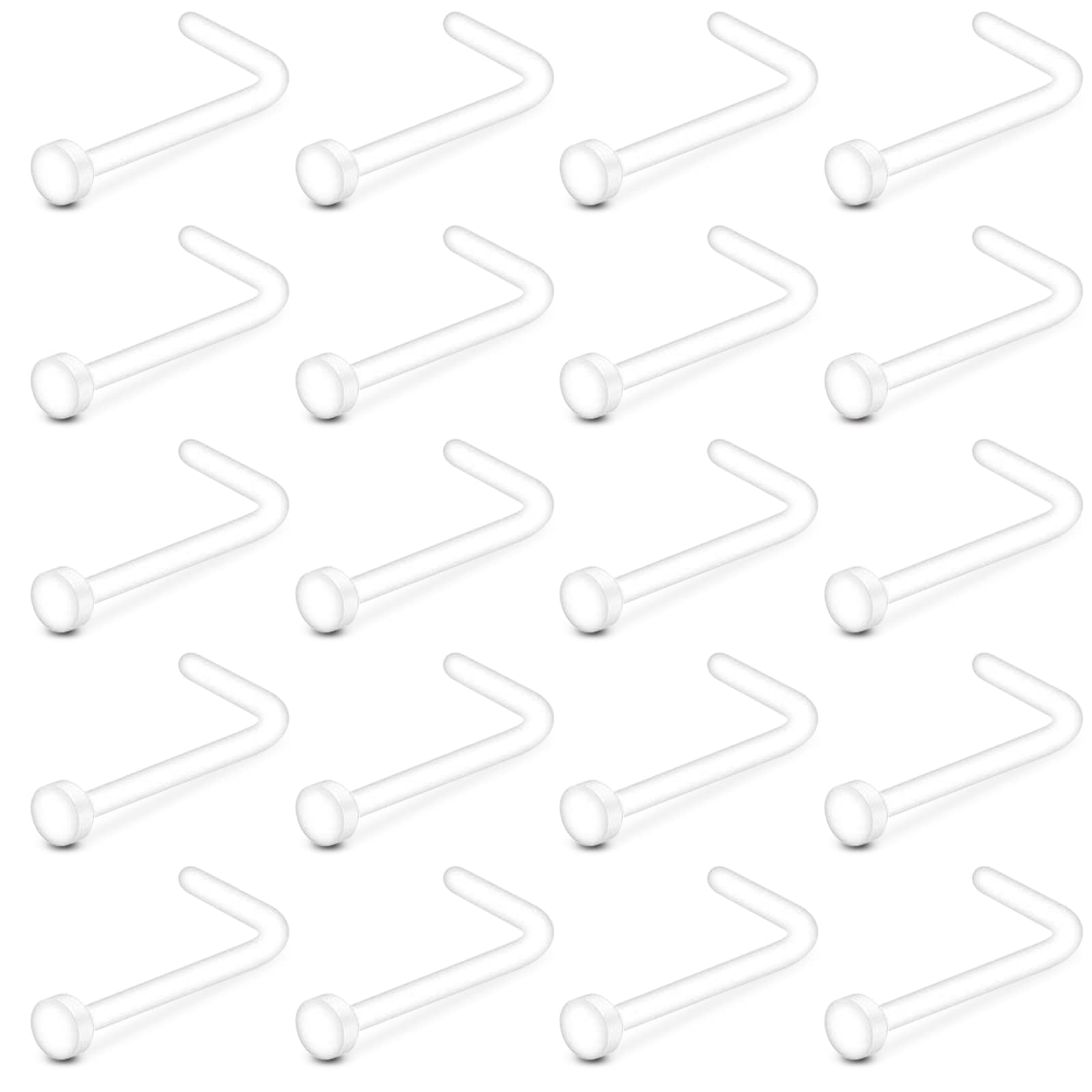 20g Clear Acrylic Nose Studs and Rings - Bioflex L Shaped Nose Pin Retainer for Men and Women
