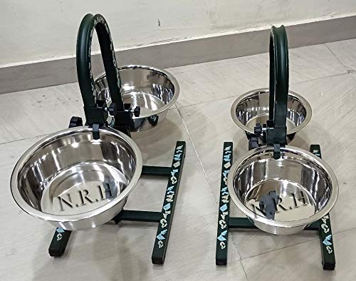 Nautical Replica Hub Doppio Acciaio Inox Pet Feeder Dog Ciotole con supporto regolabile in ferro Set di 2