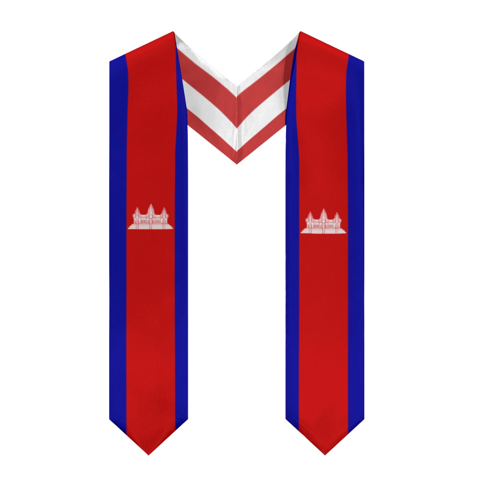 Cambodia Cambodian Flag Graduation Stole Sash Shawl for Men Women Thickened V-Neck Scarf Double-sided for International Students Teachers Study Aboard Graduate Gift 72 inches Unisex