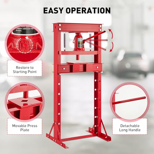Garvee 20T Hydraulic Press, Hydraulic Shop Press, H-Frame Benchtop Hydraulic Press with 2 Press Plates, Garage Floor Shop Press, Adjustable Work Table Height, Heavy Duty Press, Red