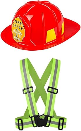 jokeshop Adults Fireman Set Red Helmet & High Yellow Vis Braces Firefighter Fire Chief Hat Unisex Fancy Dress Emergency Services