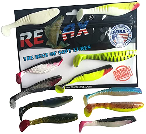 SANDAFISHING Wundertüte 11 Relax Kopyto Gummifische - Classic Aqua Shark 4“ Ideales Raubfisch Angelzubehör Gummi Köder Angeln Zander Hecht Barsch Angel Zubehör 10cm - 11cm Angelset Fishing Set Lures Cover