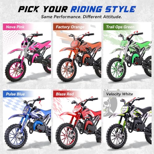 Image of 50cc Kids Dirt Bike, 2-Stroke Gas Powered Mini Dirt Bike for Kids 8-14, Off-Road Gas Dirt Bike with Disc Brakes, 2.50-10 Tires, Pull Start