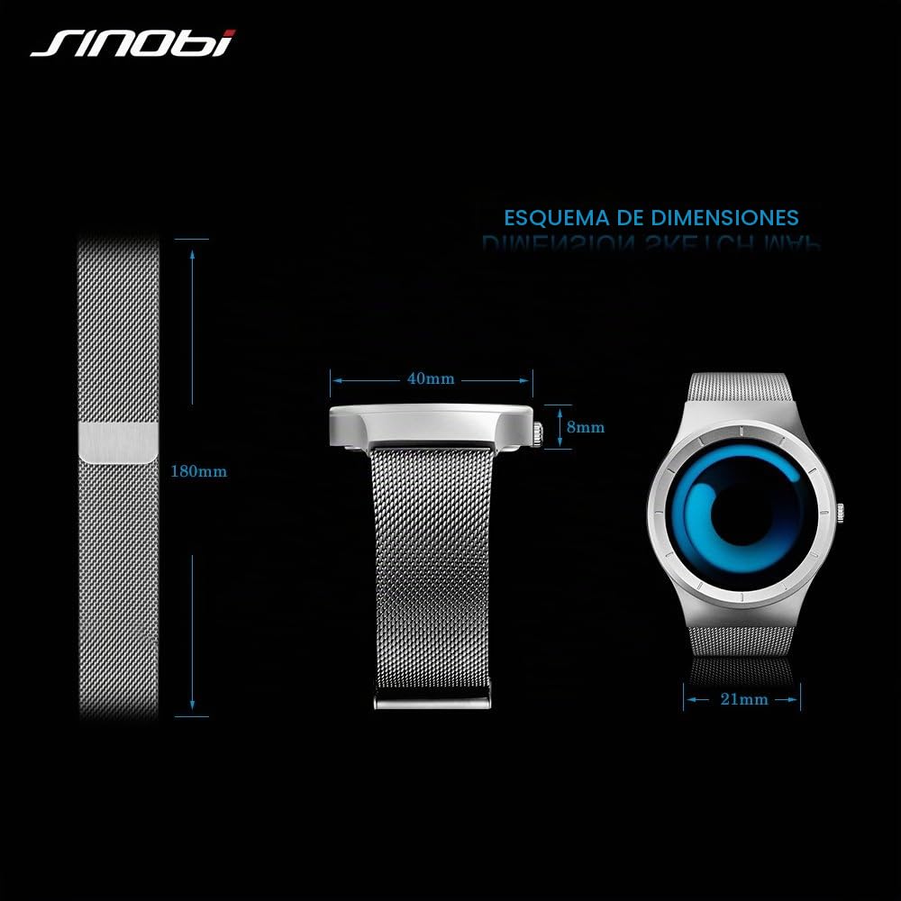 SINOBI Reloj De Cuarzo Deportivo para Hombre con Diseño De Acero Inoxidable y Personalidad De con Pulsera De Malla