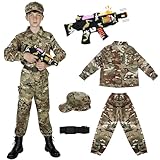 Thesixowls Army Costume for Boys, Military Soldier Costume for Kids with Accessories, Halloween Costumes for Boys