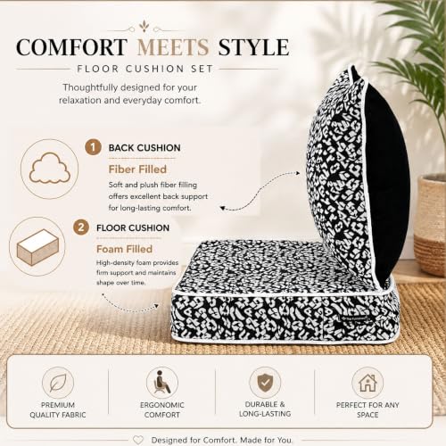 Image of Multipurpose 60x60x8 CM Woven Fashionable High Densitiy Foam Cushion Set for Floor, Patio, Chair and Balcony Garden Seating - Black & White Animal Set, Big Size Set - 24x24x3 Inch